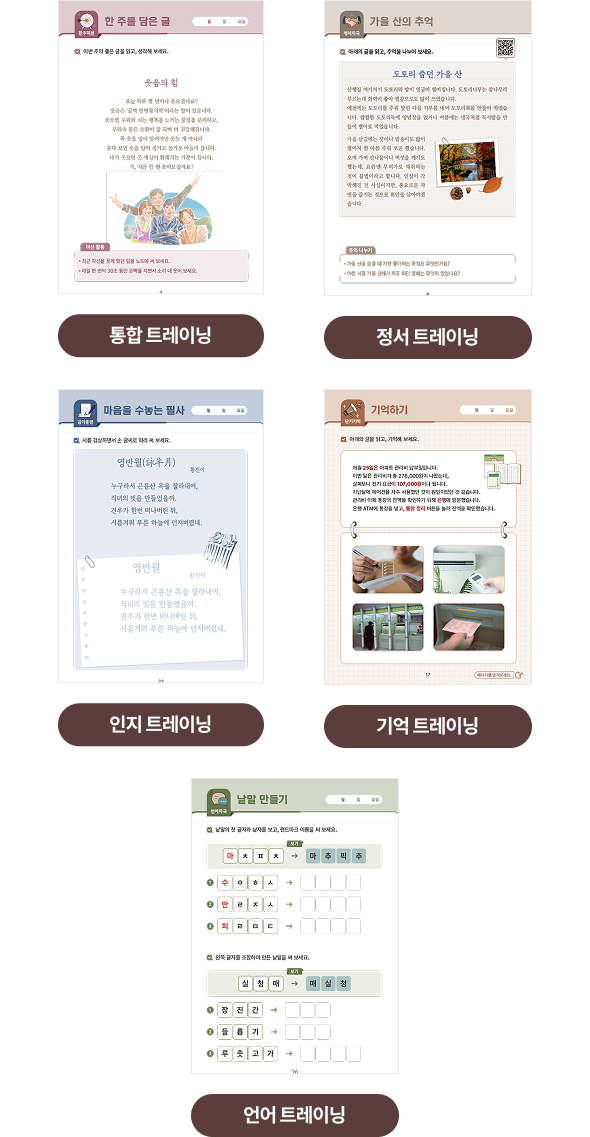 통합 트레이닝, 정서 트레이닝, 인지 트레이닝, 기억 트레이닝, 언어 트레이닝