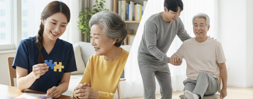 손잡고 스트레칭하며 웃는 사진